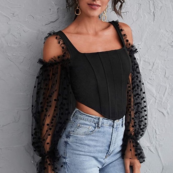 Chic Nation Tops - ❤️❤️❤️ Top Dotted Transparent arms